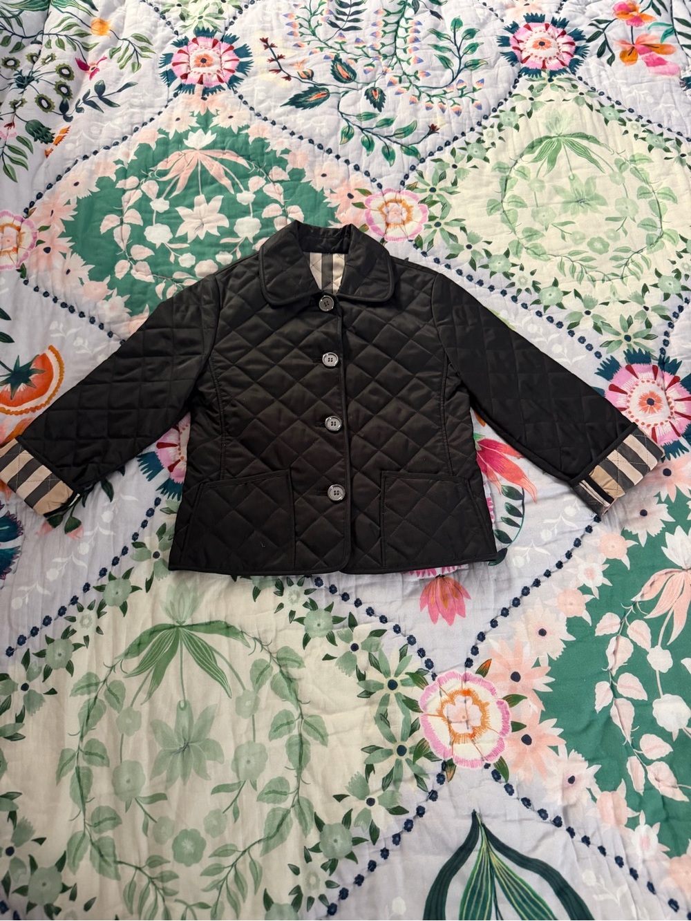Burberry Black Quilted Kids Jacket with Signature Check Cuffs